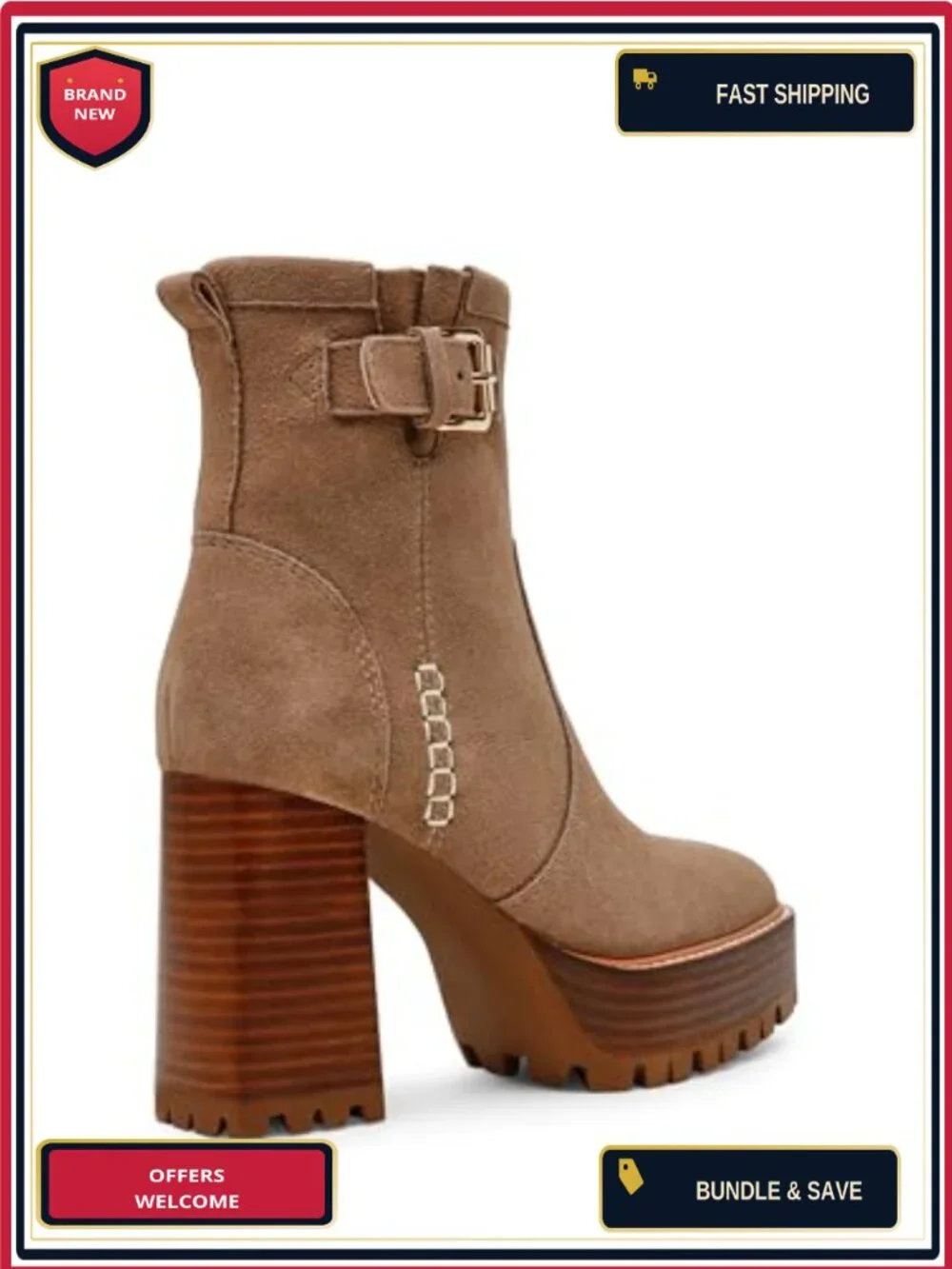 Steve Madden Summit Ankle Bootie Suede Block Heel Zip Taupe